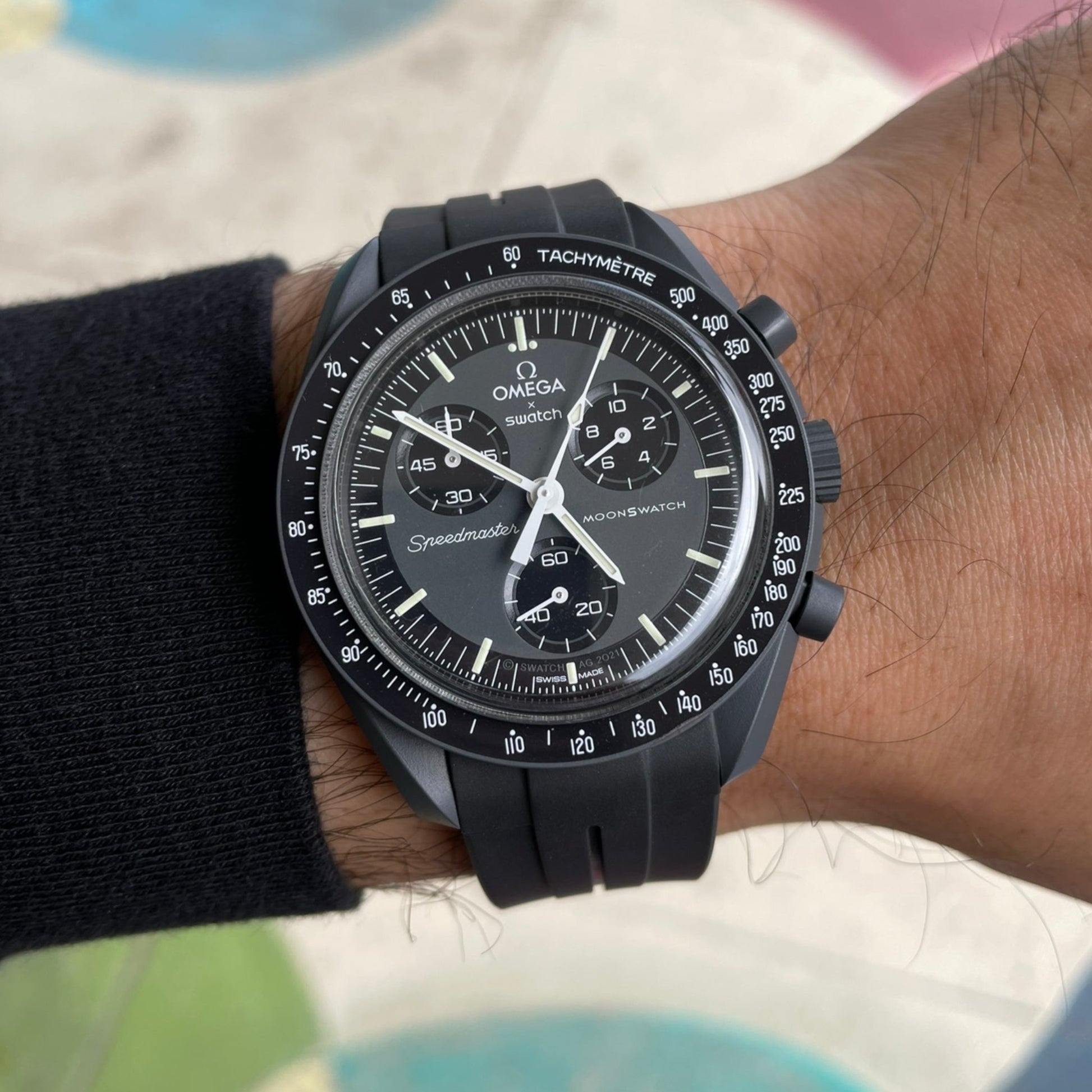 TRIPLE BLACK RUBBER WATCH STRAP for OMEGA X SWATCH SPEEDMASTER MOONS TRIPLE BLACK RUBBER WATCH STRAP for OMEGA X SWATCH SPEEDMASTER MOONS