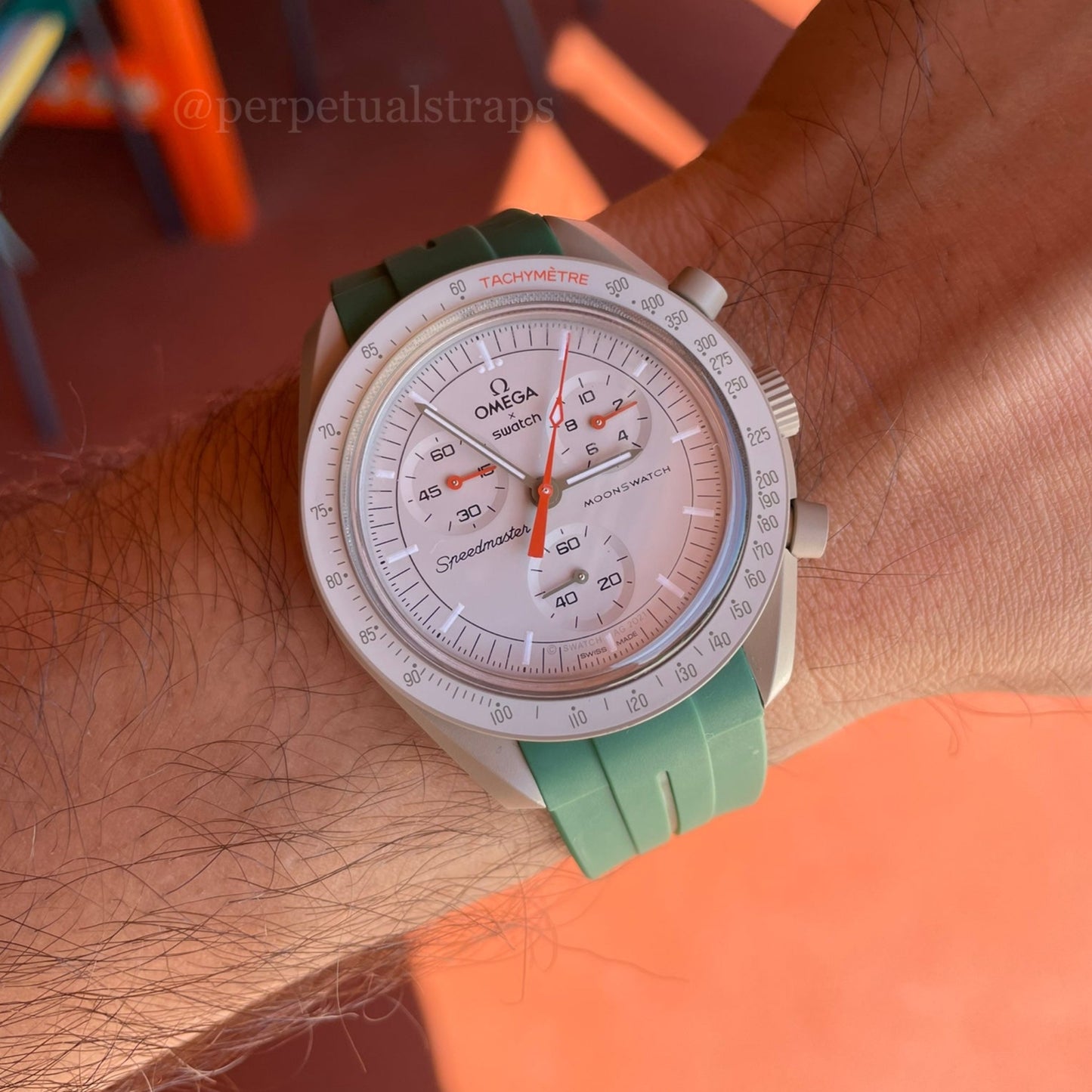 SOLID GREEN - RUBBER WATCH STRAP for OMEGA X SWATCH SPEEDMASTER MOONSWATCH