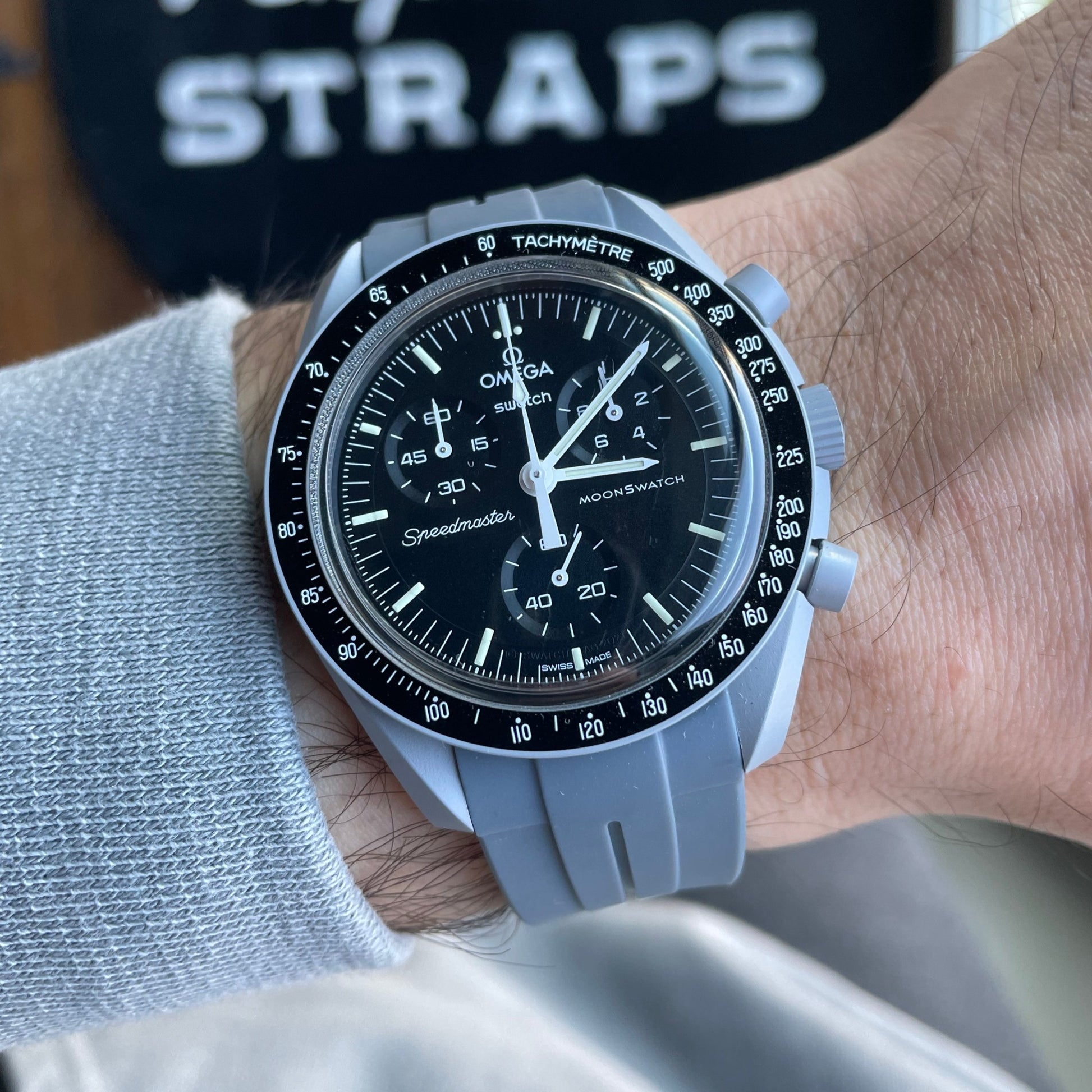 SOLID GRAY - RUBBER WATCH STRAP for OMEGA X SWATCH SPEEDMASTER MOONSWA ...