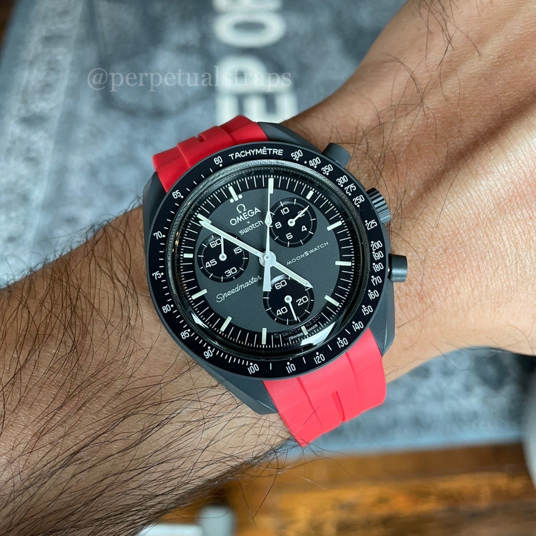 SOLID RED - RUBBER WATCH STRAP for OMEGA X SWATCH SPEEDMASTER